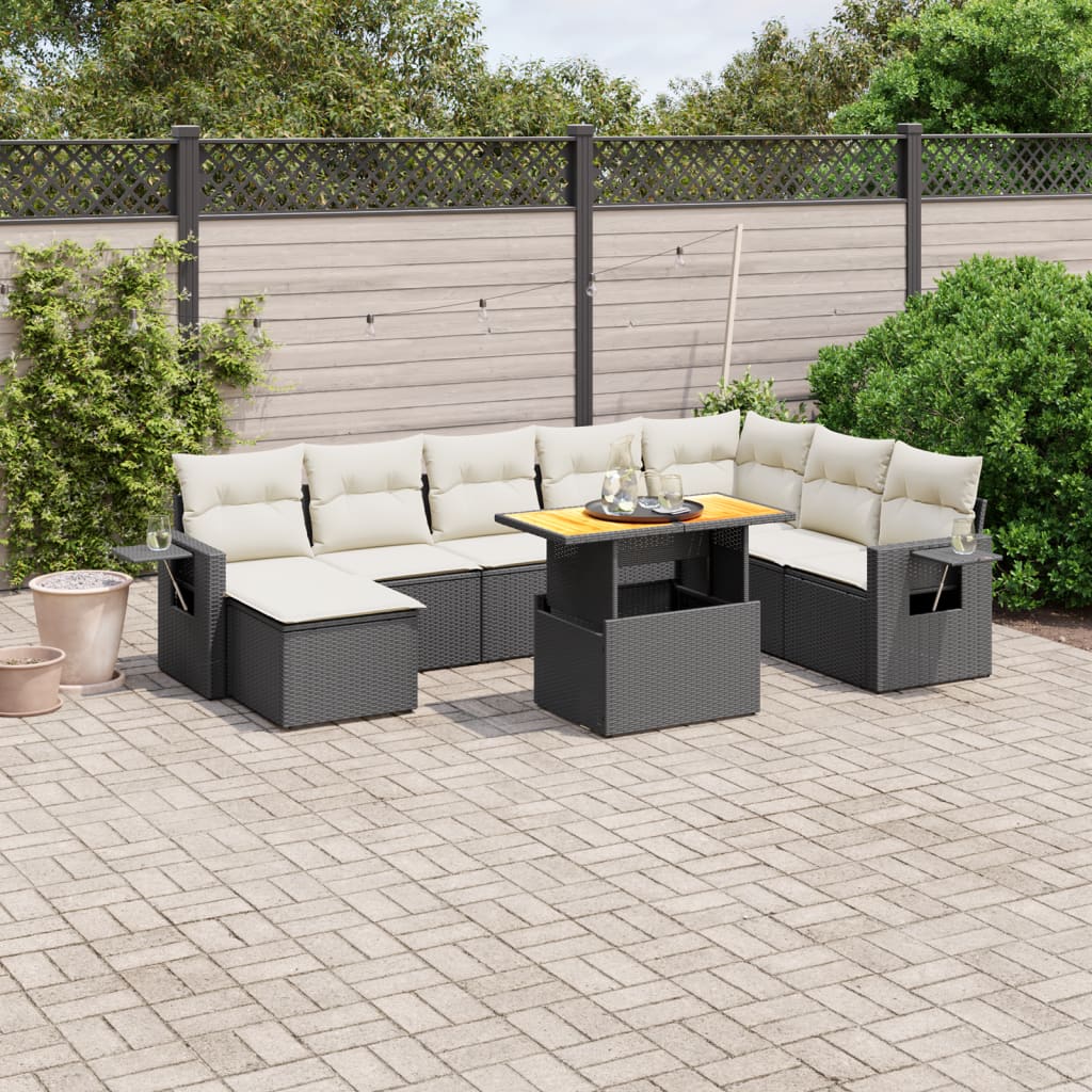 9-tlg. Garten-Sofagarnitur mit Kissen Schwarz Poly Rattan